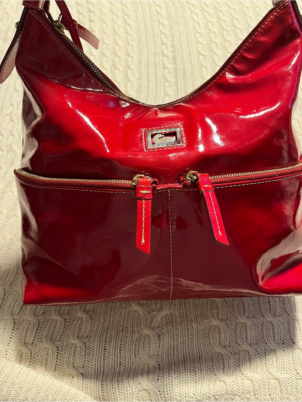 Vintage y2k Dooney & Bourke Glossy Red Patent Shoulder Bag with Front Zip